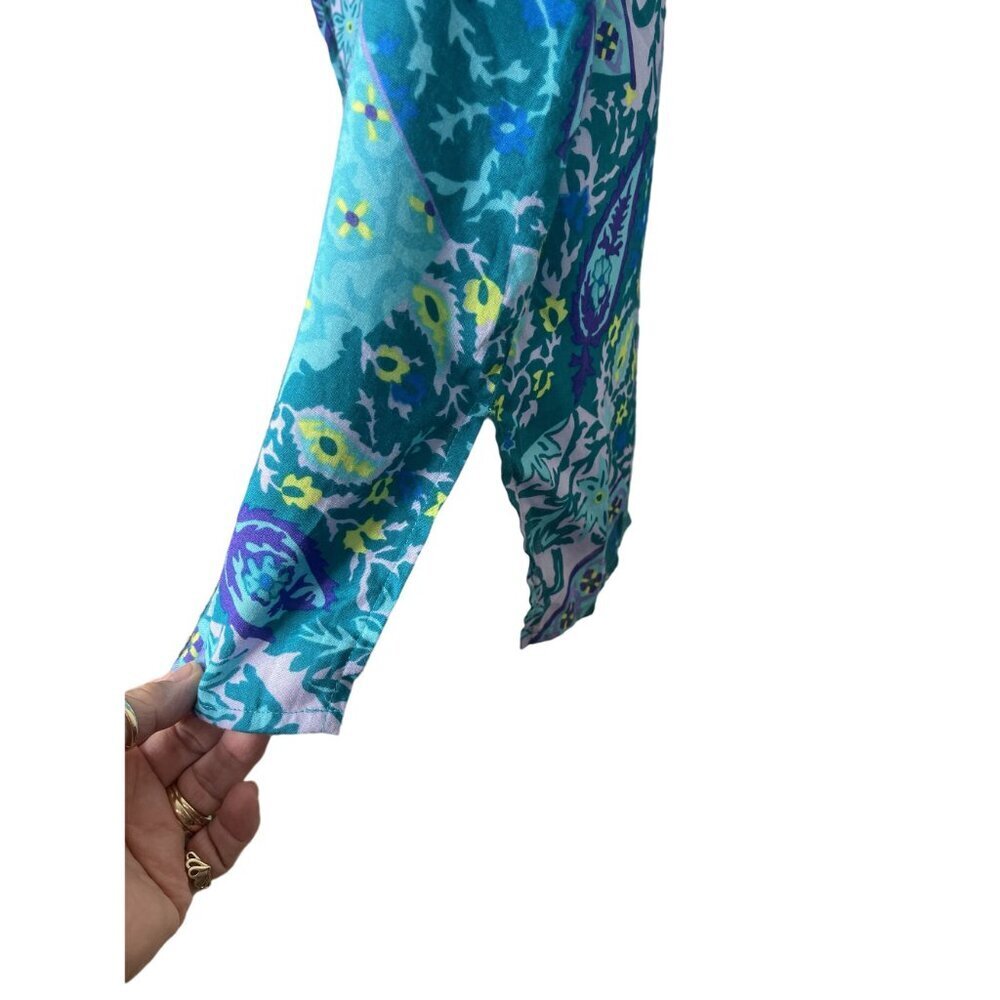 Diane Von Furstenberg DVF Teal/Purple Print Sleeveless‎ Top Size 1X 100% Viscose - Picture 3 of 9